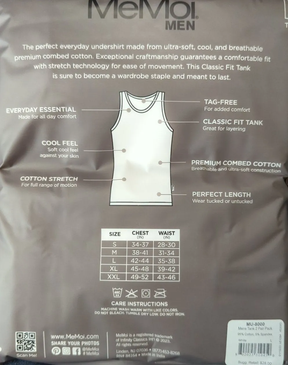 Memoi Mens Sleeveless Tank Undershirts - 2 Pack MU-8000