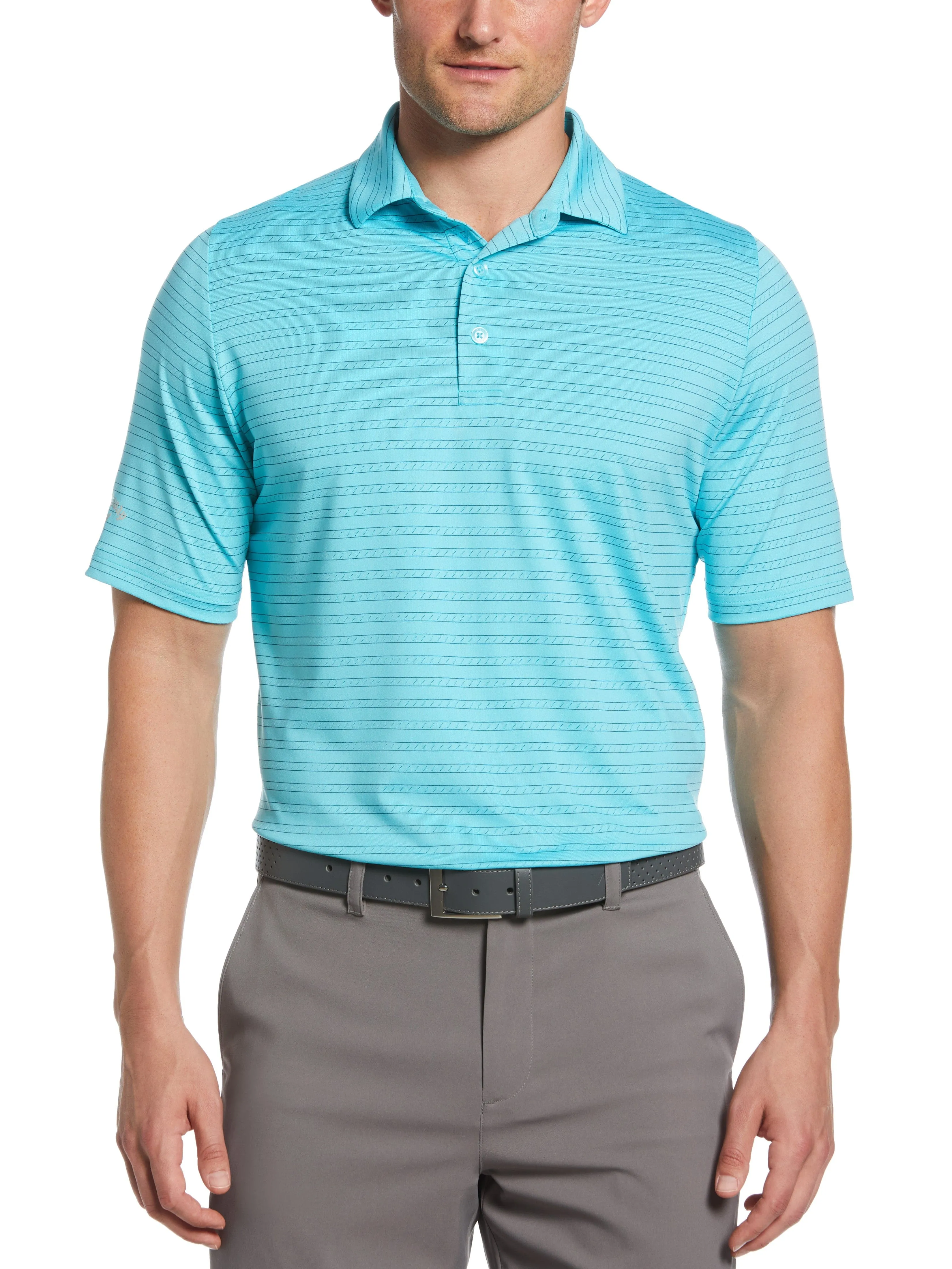 Mens Fine Line Ventilated Stripe Golf Polo Shirt
