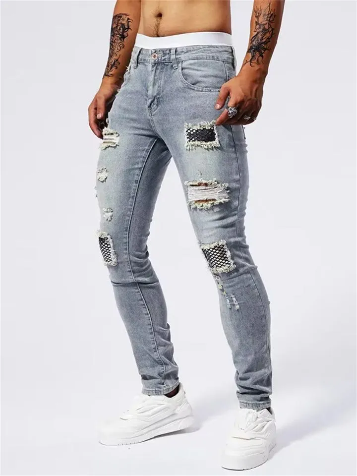 Men's Hip-Hop Style Ripped Patch Stretchy Skinny Jeans