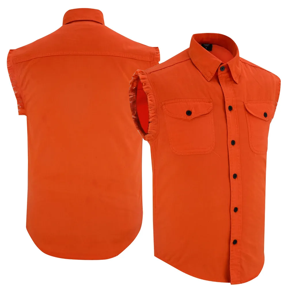 Men's Orange Sleeveless Lightweight Denim Shirt