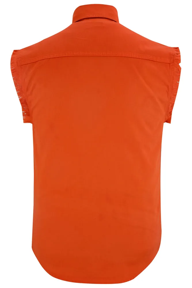 Men's Orange Sleeveless Lightweight Denim Shirt