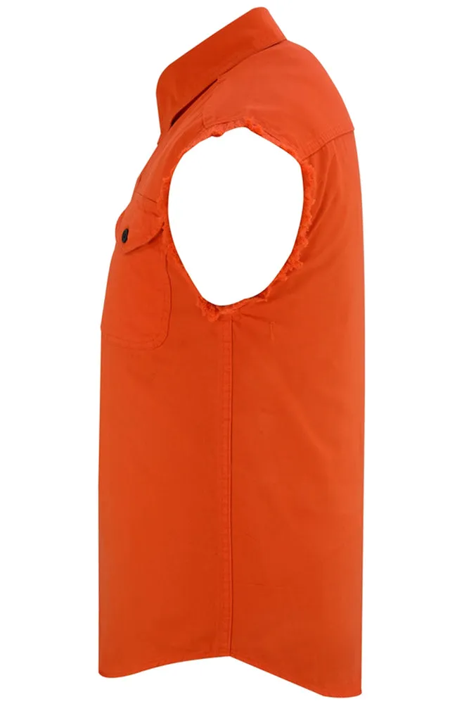Men's Orange Sleeveless Lightweight Denim Shirt