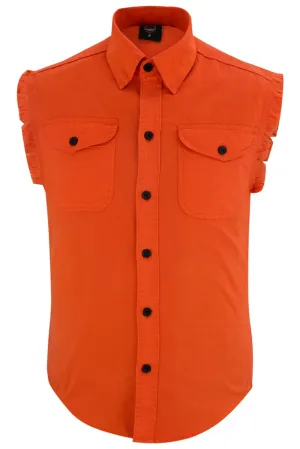 Men's Orange Sleeveless Lightweight Denim Shirt