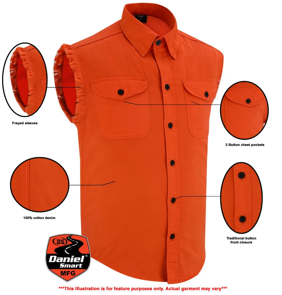 Men's Orange Sleeveless Lightweight Denim Shirt