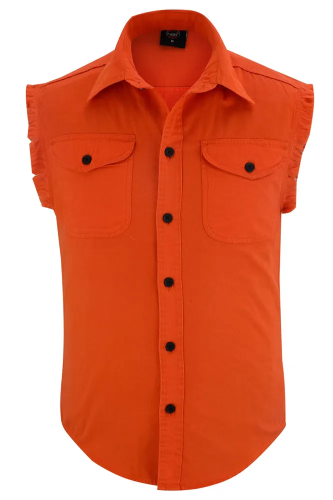 Men's Orange Sleeveless Lightweight Denim Shirt