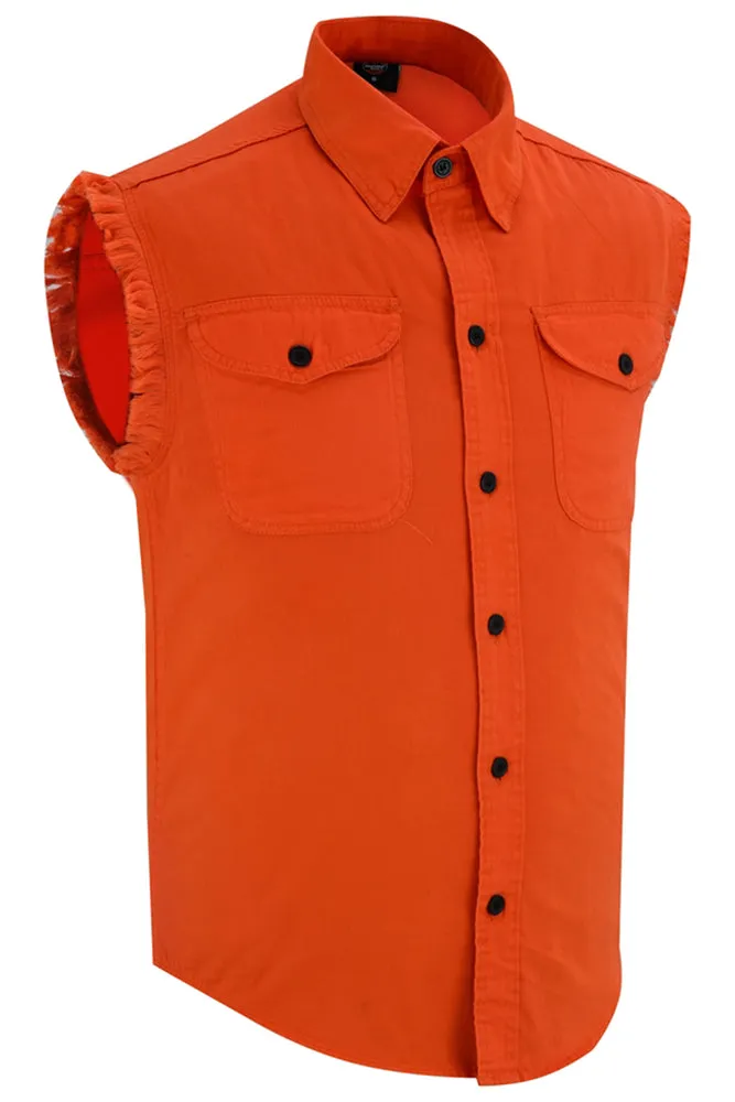Men's Orange Sleeveless Lightweight Denim Shirt