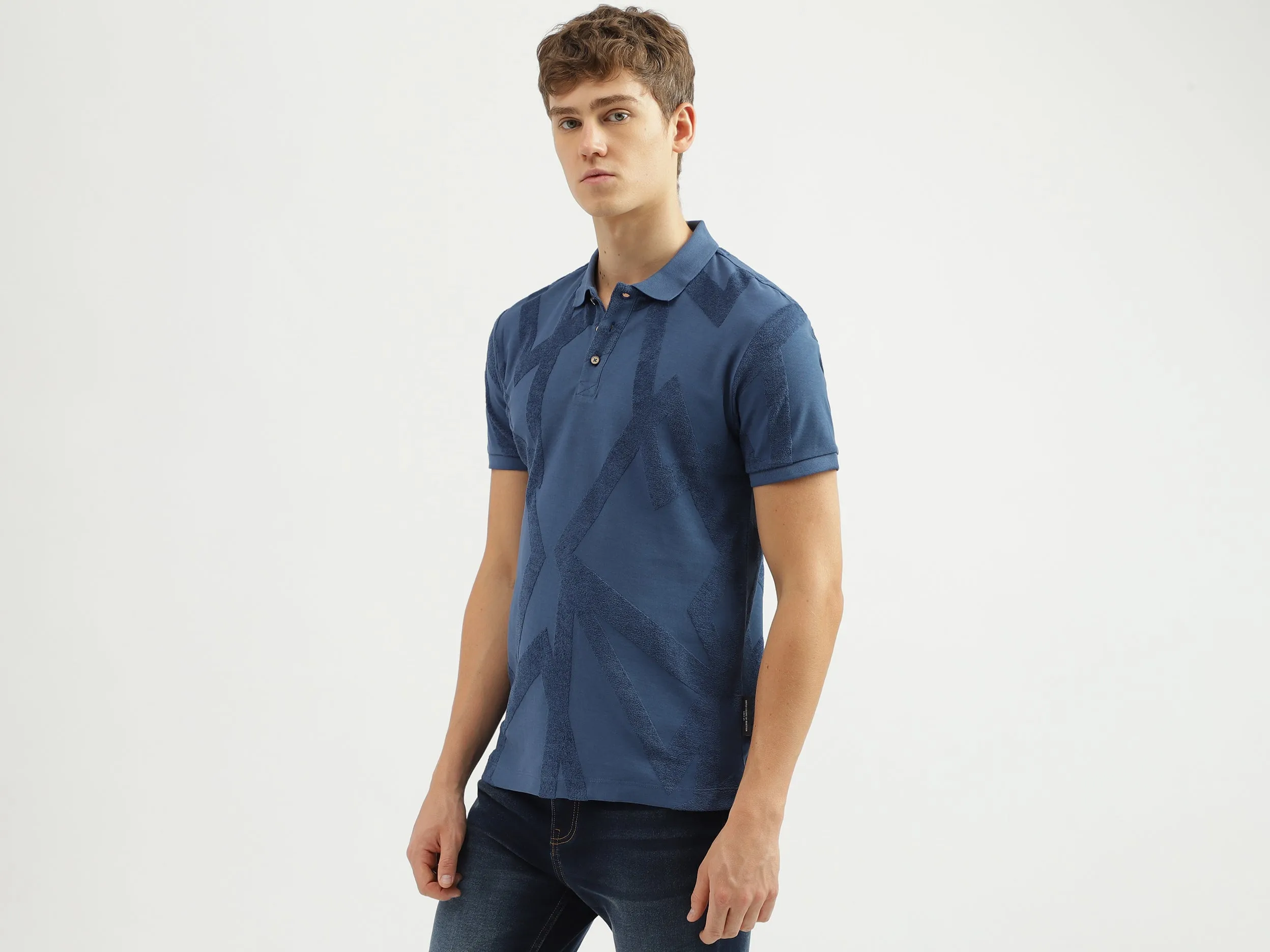 Men's Regular Fit Polo Neck Textured T-shirt