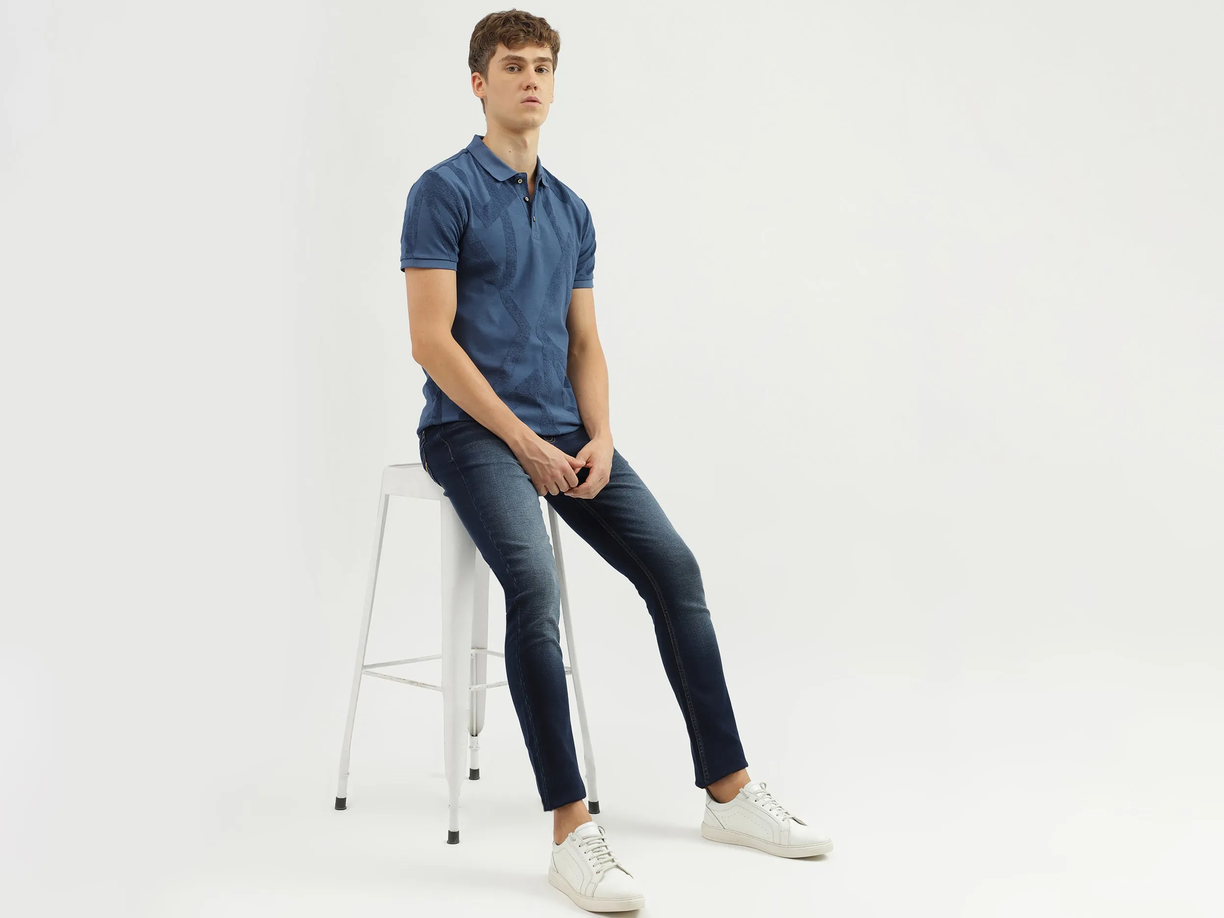 Men's Regular Fit Polo Neck Textured T-shirt