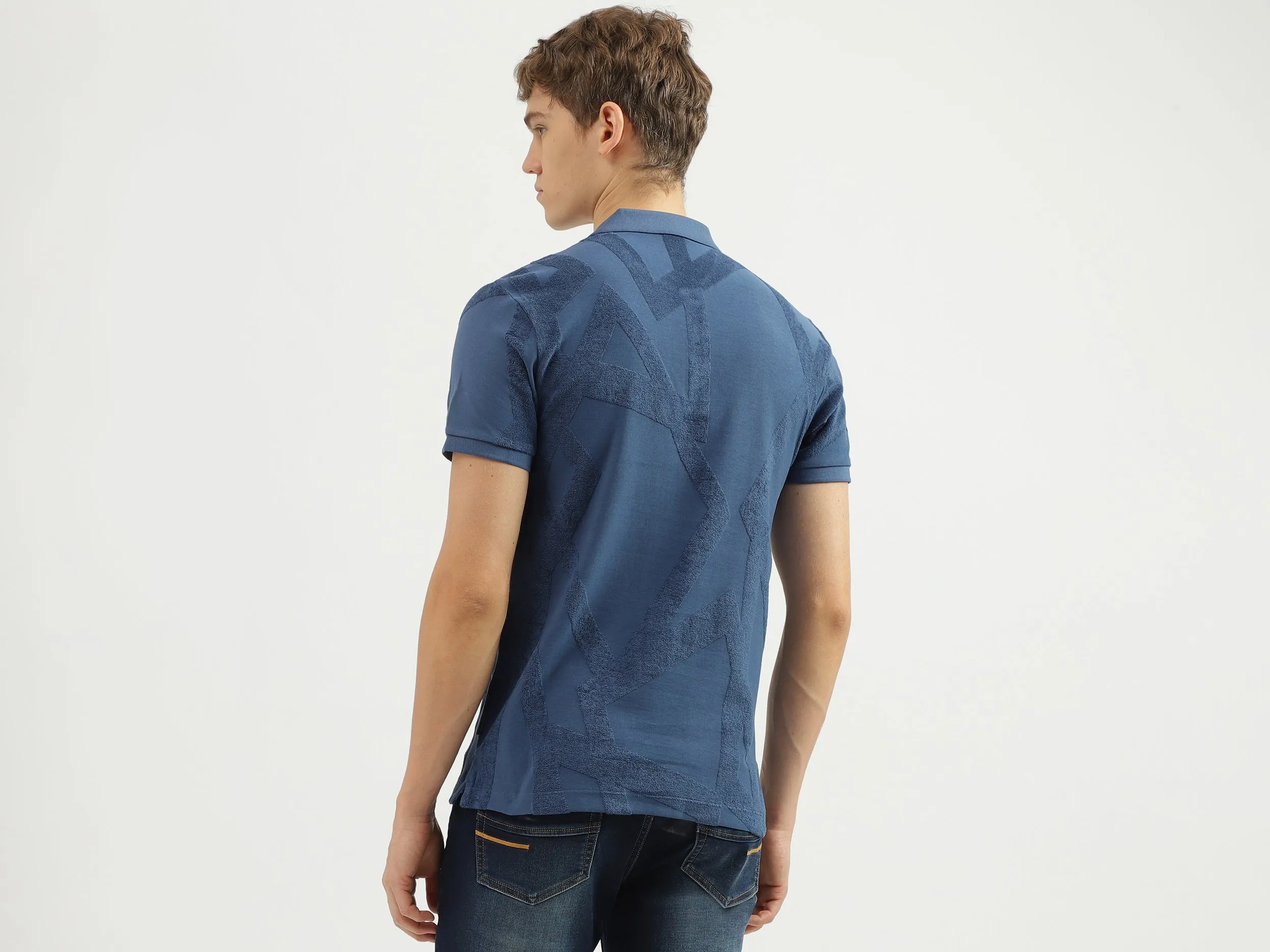 Men's Regular Fit Polo Neck Textured T-shirt