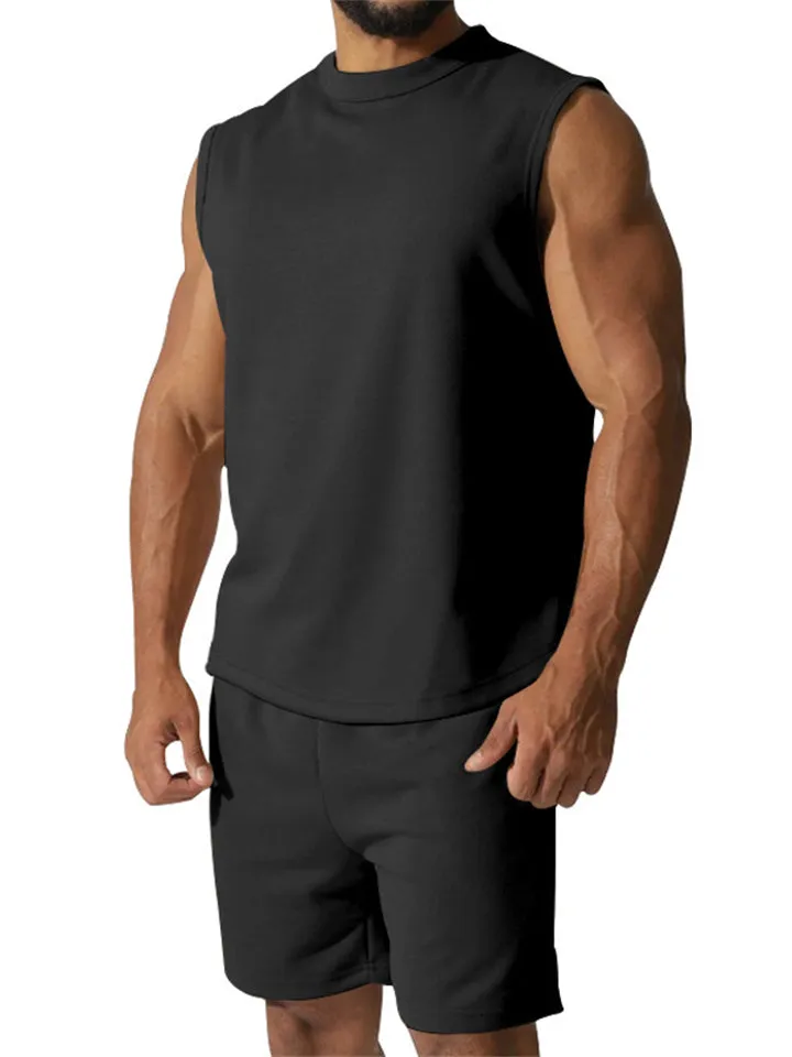 Men's Summer Breathable Sleeveless Round Neck Sports Sets