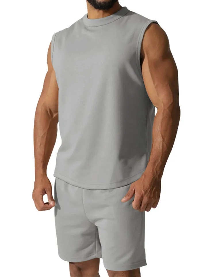Men's Summer Breathable Sleeveless Round Neck Sports Sets