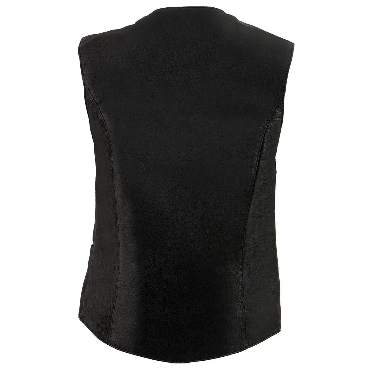 MLL4545 Women's Black Naked Leather Lightweight Classic 4-Snap V-Neck Motorcycle Rider Vest