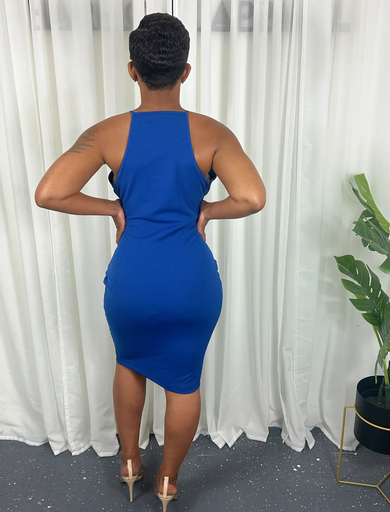 Never Basic Spaghetti Halter Bodycon Dress