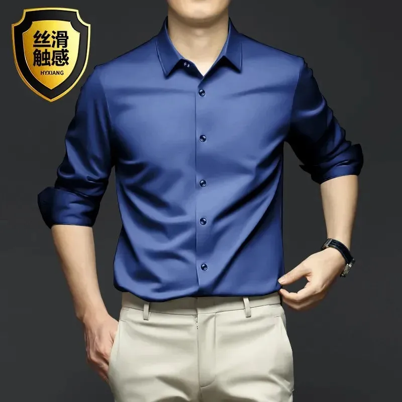 New Stretch Anti-Wrinkle Cotton Men's Shirts Short Sleeve Dress Shirts For Men Slim Fit comfort Social Business Blouse Gray 5XL