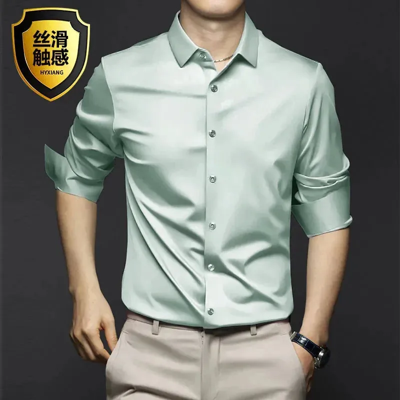 New Stretch Anti-Wrinkle Cotton Men's Shirts Short Sleeve Dress Shirts For Men Slim Fit comfort Social Business Blouse Gray 5XL