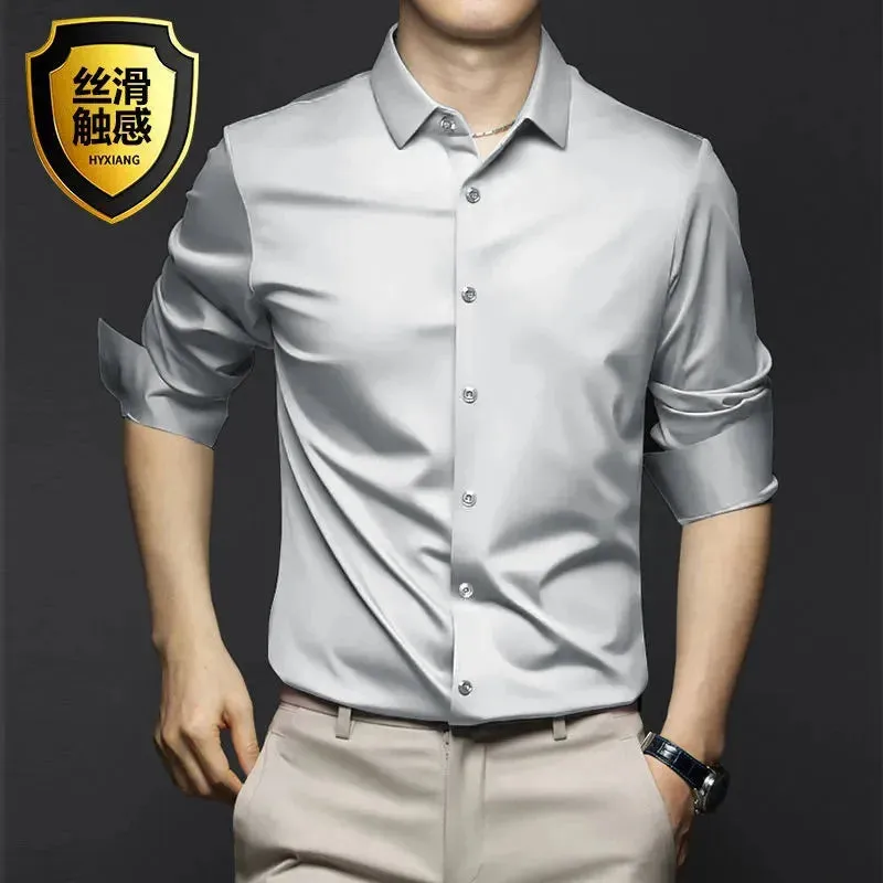 New Stretch Anti-Wrinkle Cotton Men's Shirts Short Sleeve Dress Shirts For Men Slim Fit comfort Social Business Blouse Gray 5XL