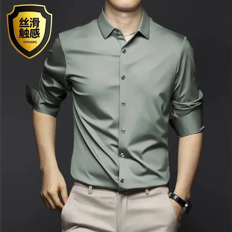 New Stretch Anti-Wrinkle Cotton Men's Shirts Short Sleeve Dress Shirts For Men Slim Fit comfort Social Business Blouse Gray 5XL