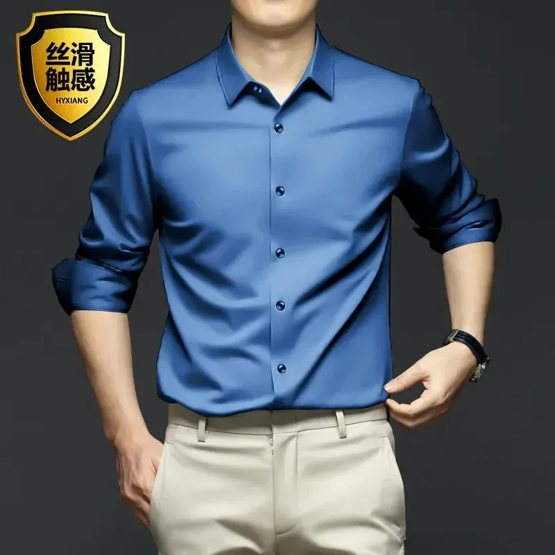New Stretch Anti-Wrinkle Cotton Men's Shirts Short Sleeve Dress Shirts For Men Slim Fit comfort Social Business Blouse Gray 5XL