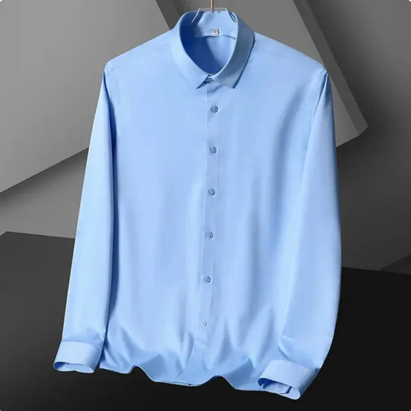 New Stretch Anti-Wrinkle Cotton Men's Shirts Short Sleeve Dress Shirts For Men Slim Fit comfort Social Business Blouse Gray 5XL