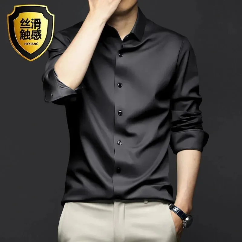 New Stretch Anti-Wrinkle Cotton Men's Shirts Short Sleeve Dress Shirts For Men Slim Fit comfort Social Business Blouse Gray 5XL