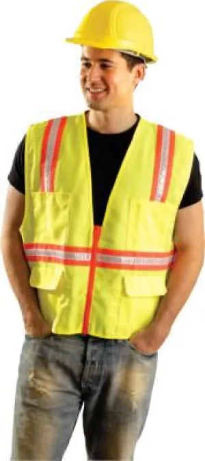 OccuNomix Non-ANSI Contractor Style Solid Vests, Large, Hi-Viz Orange; Yellow Trim, LUX-XTRANS-OL