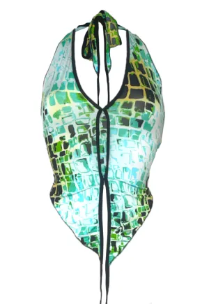OFFCUTS GREEN TILE POINTED HALTER TOP