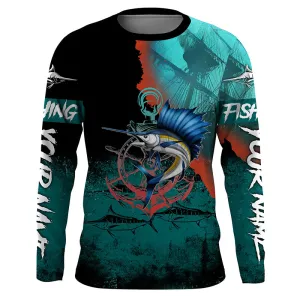 Personalized Sailfish Saltwater Long Sleeve Fishing Shirts, Anchor Sailfish Fishing Jerseys IPHW3783
