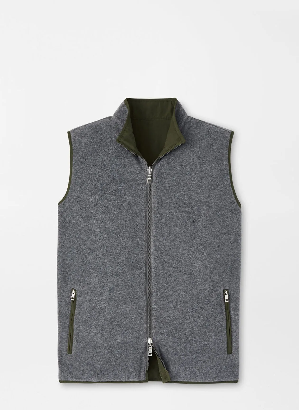 Peter Millar Mens Classic Fit Brentwood Reversible Fleece Vest - DARK OLIVE