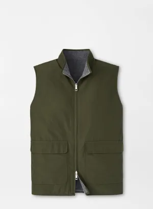 Peter Millar Mens Classic Fit Brentwood Reversible Fleece Vest - DARK OLIVE