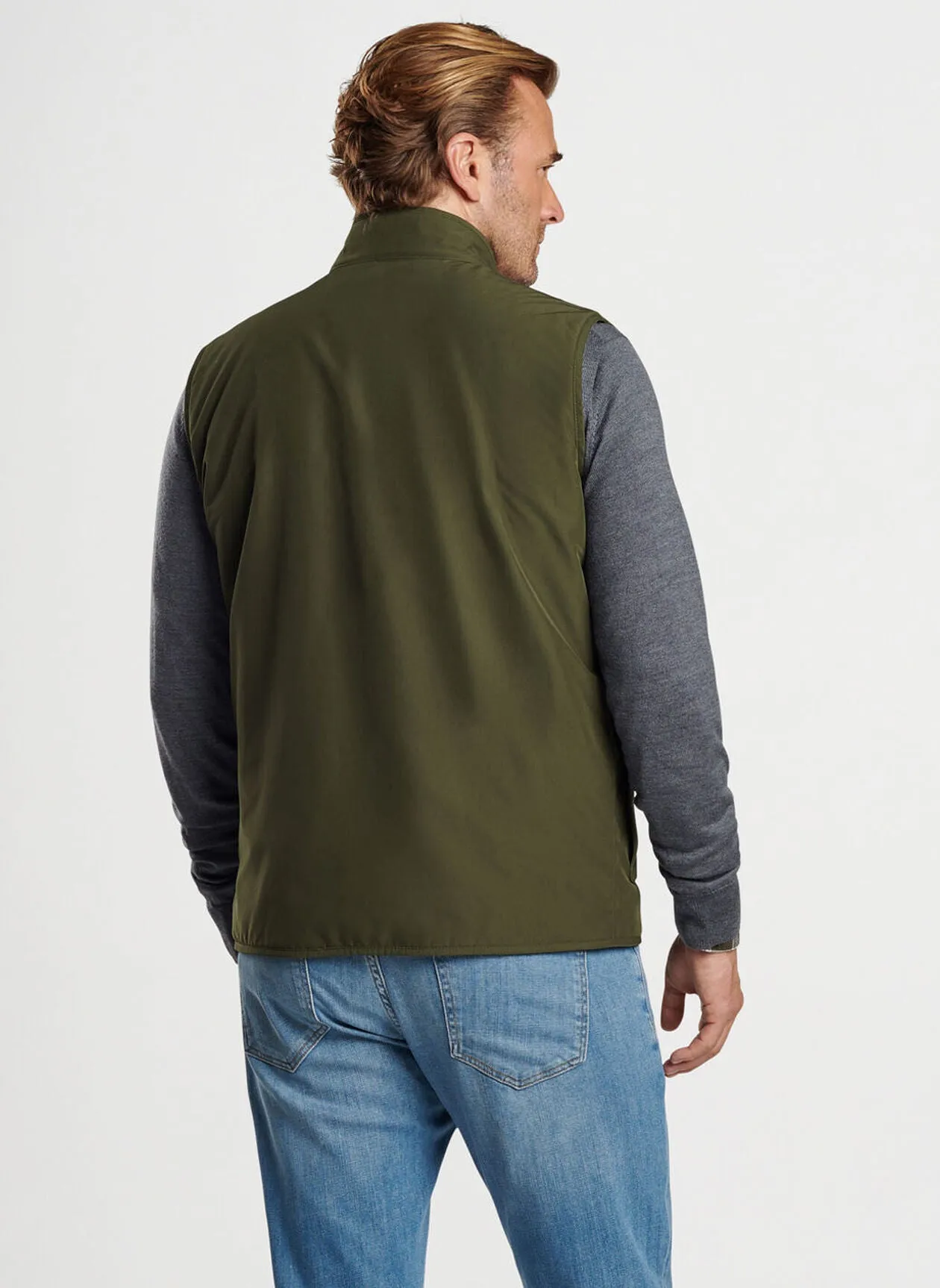 Peter Millar Mens Classic Fit Brentwood Reversible Fleece Vest - DARK OLIVE