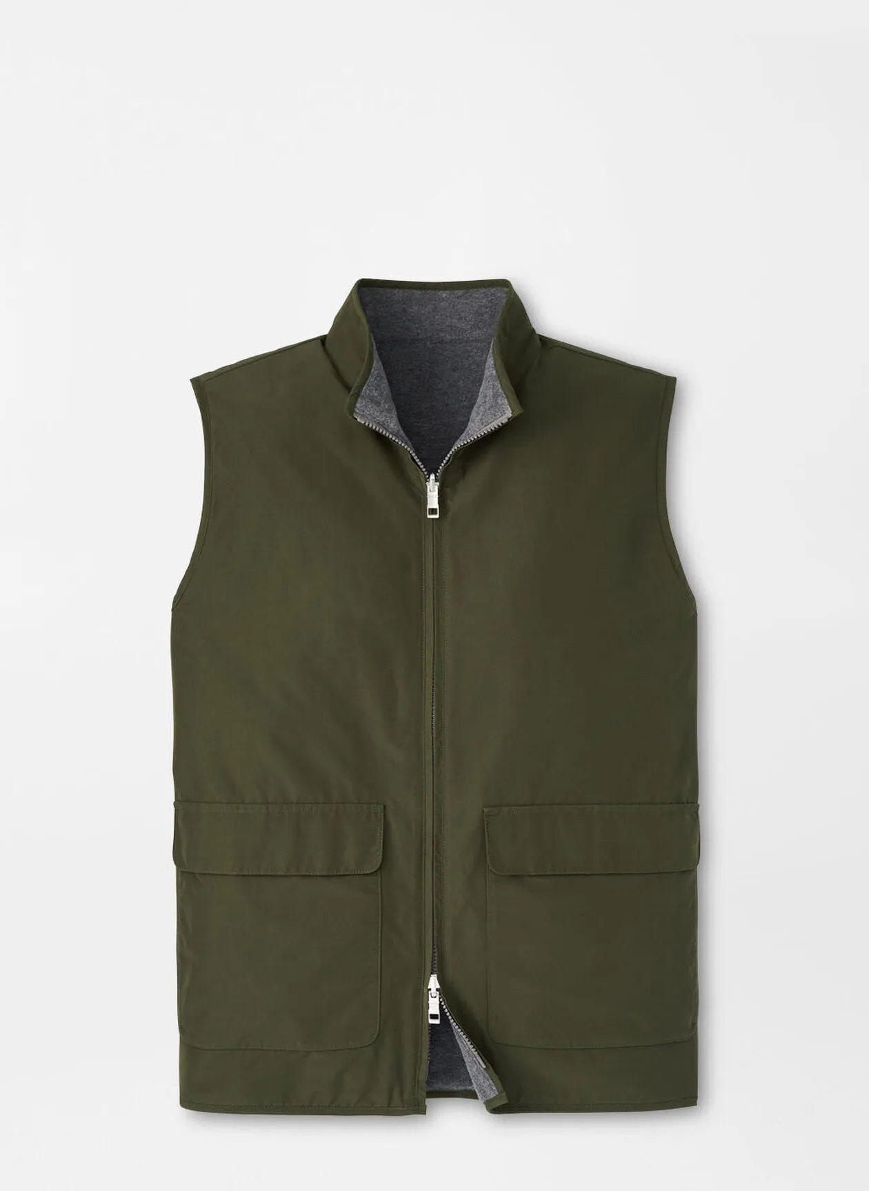 Peter Millar Mens Classic Fit Brentwood Reversible Fleece Vest - DARK OLIVE