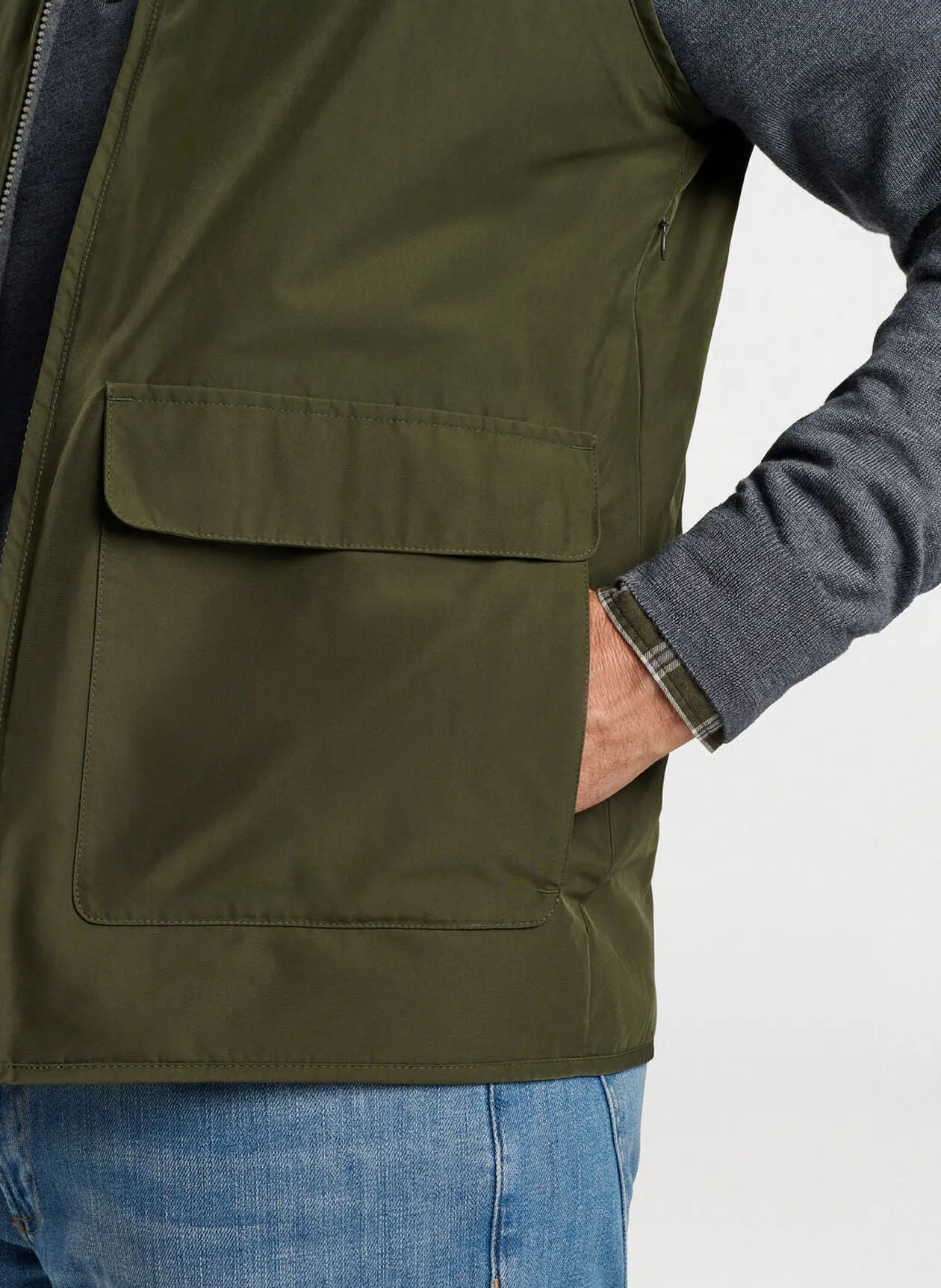 Peter Millar Mens Classic Fit Brentwood Reversible Fleece Vest - DARK OLIVE