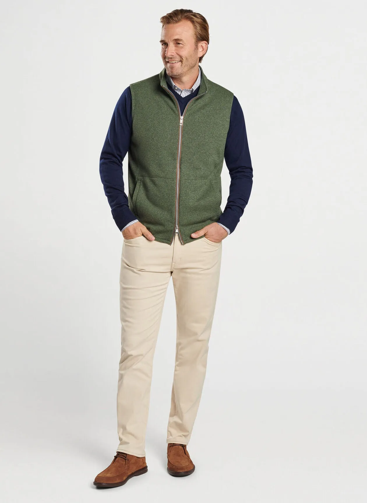 Peter Millar Mens Classic Fit Crown Sweater Fleece Vest - DARK OLIVE