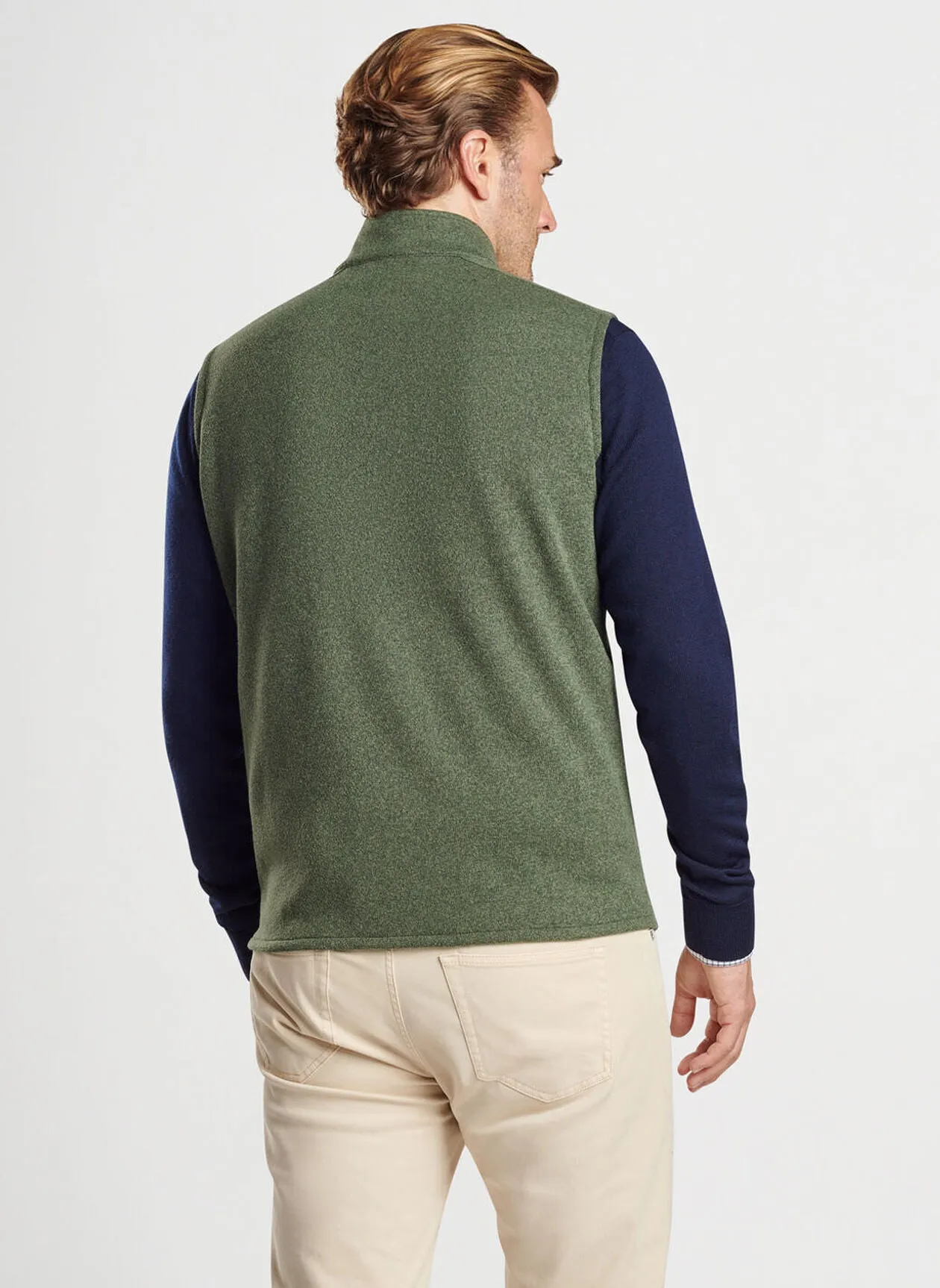 Peter Millar Mens Classic Fit Crown Sweater Fleece Vest - DARK OLIVE