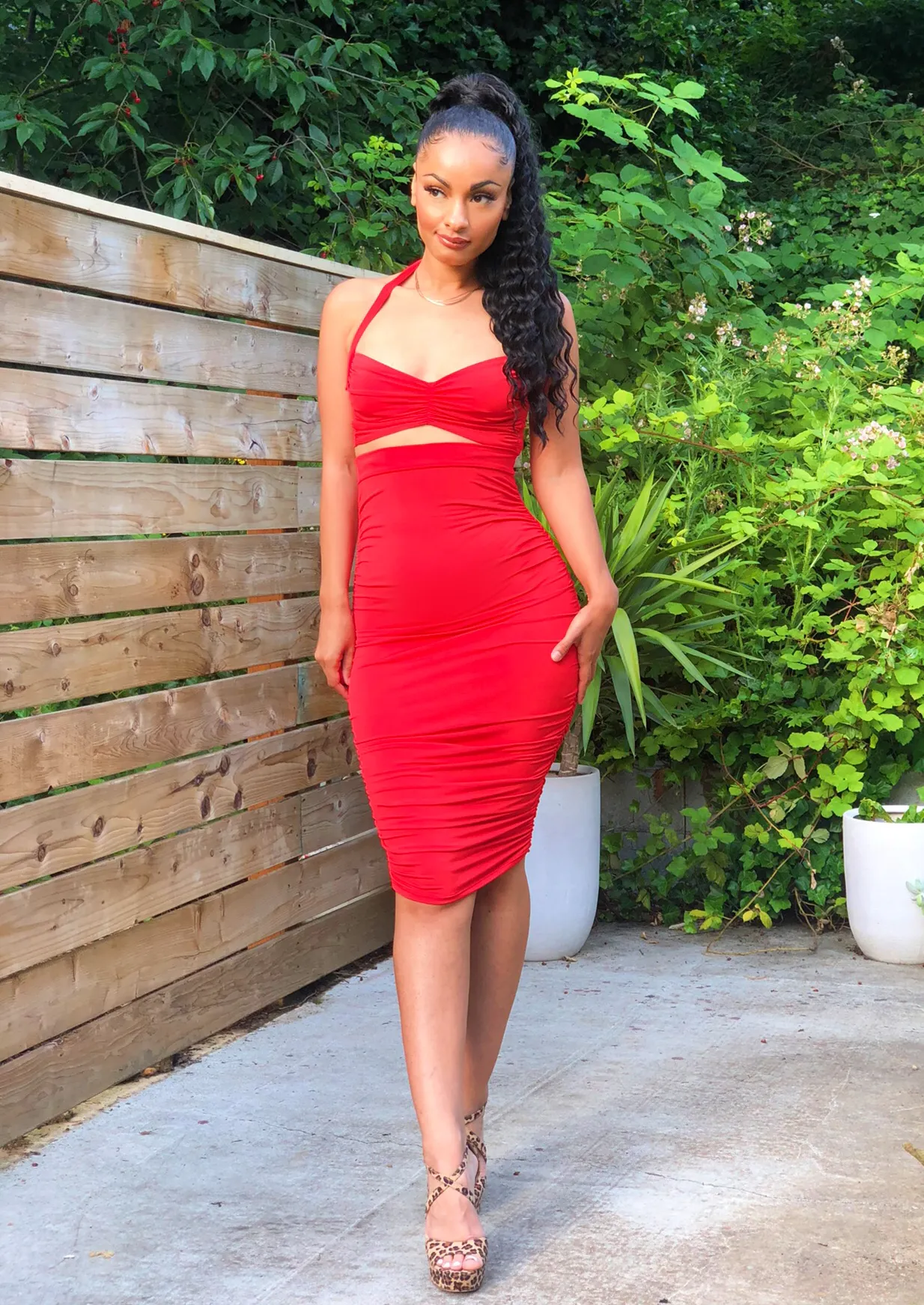 Red Ruched 2-Piece Set