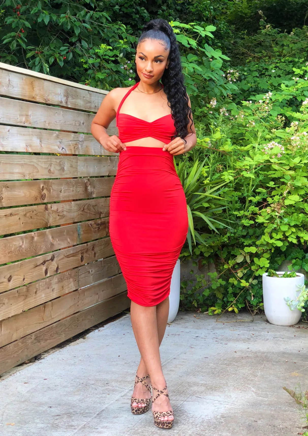 Red Ruched 2-Piece Set