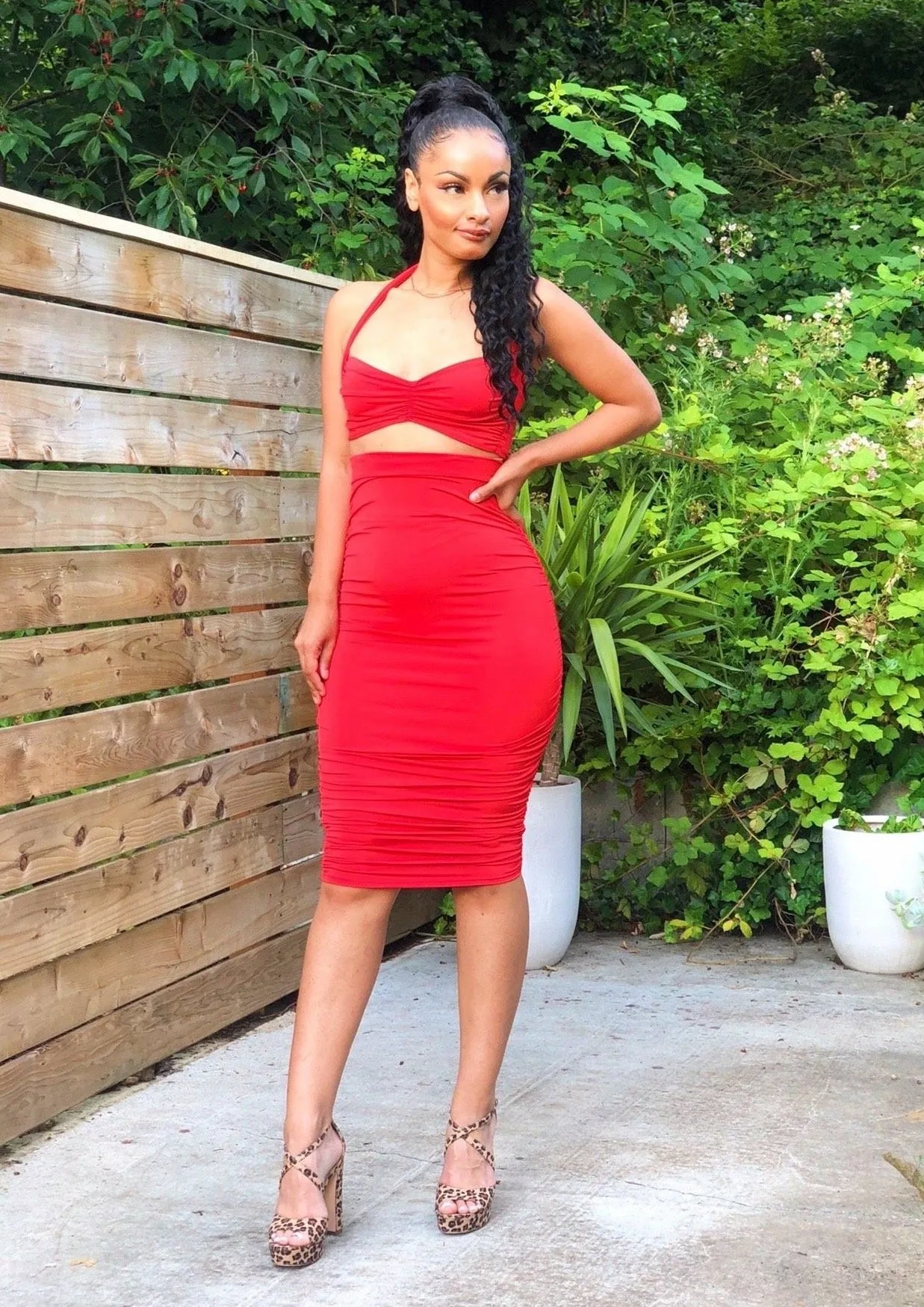 Red Ruched 2-Piece Set