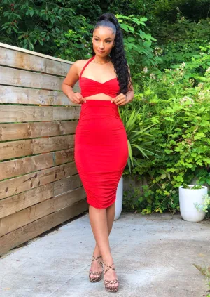 Red Ruched 2-Piece Set