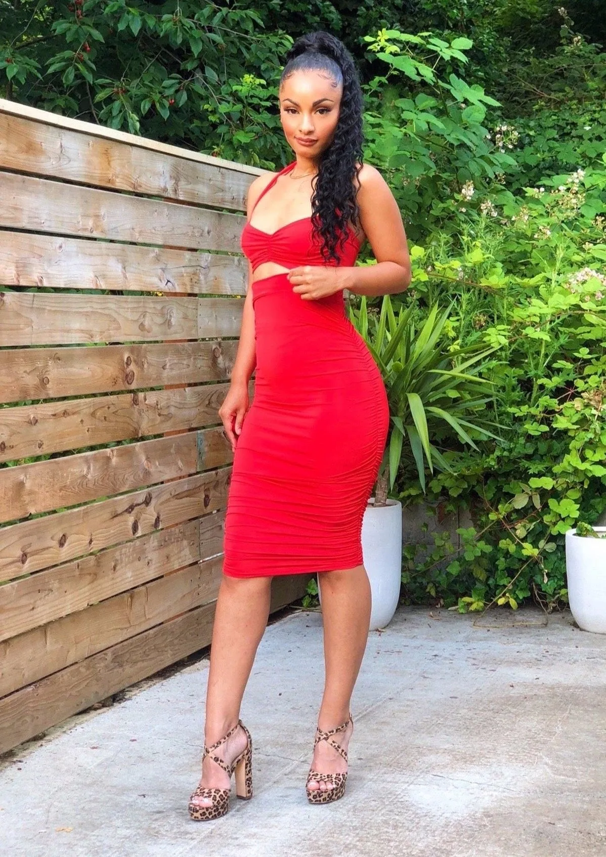 Red Ruched 2-Piece Set