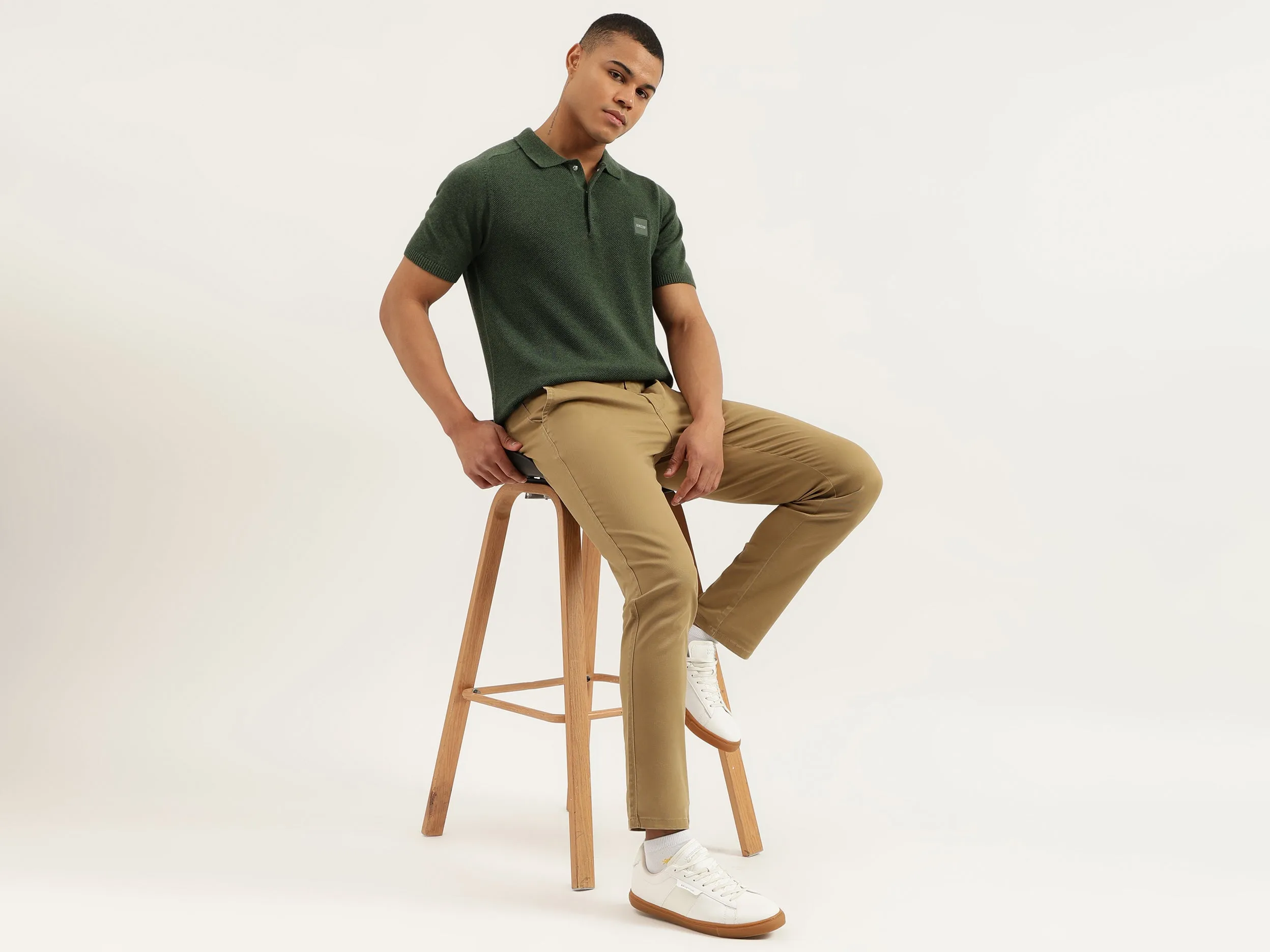 Regular Fit Polo Neck Textured Tshirt
