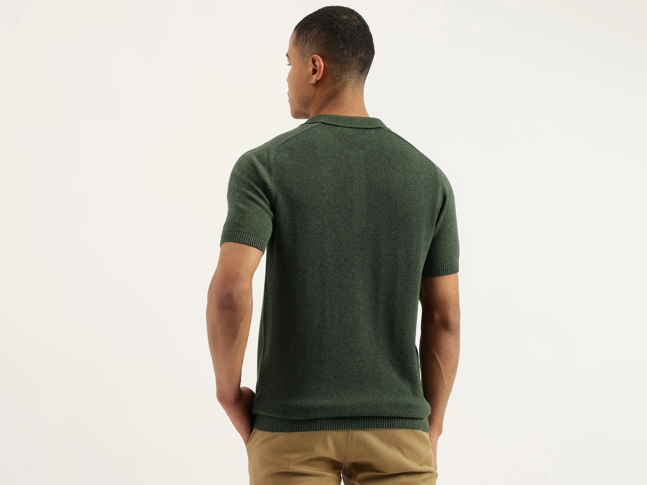 Regular Fit Polo Neck Textured Tshirt