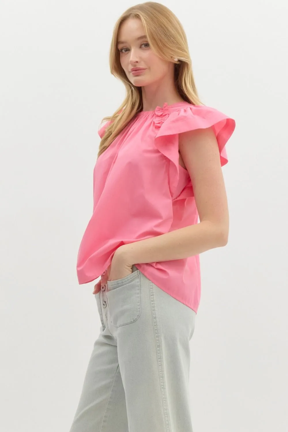 Ruffle Sleeved Top {Pink}