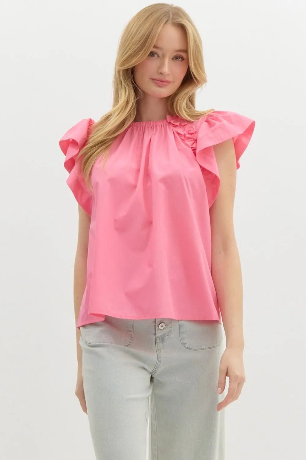 Ruffle Sleeved Top {Pink}