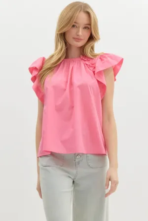 Ruffle Sleeved Top {Pink}