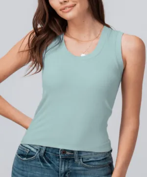 Sage Fitted Ribbed Tank Top