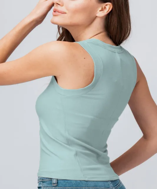 Sage Fitted Ribbed Tank Top