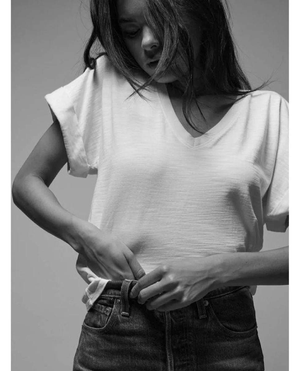 Stevie Cuffed V-Neck Top Optic White