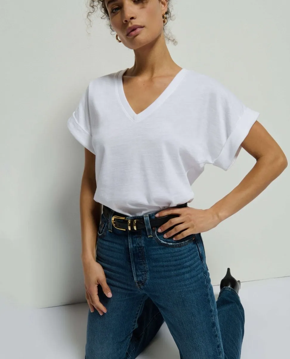 Stevie Cuffed V-Neck Top Optic White