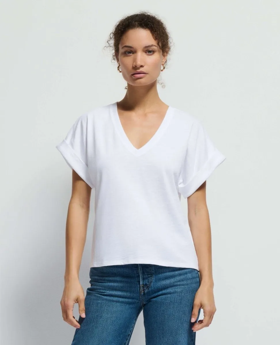 Stevie Cuffed V-Neck Top Optic White