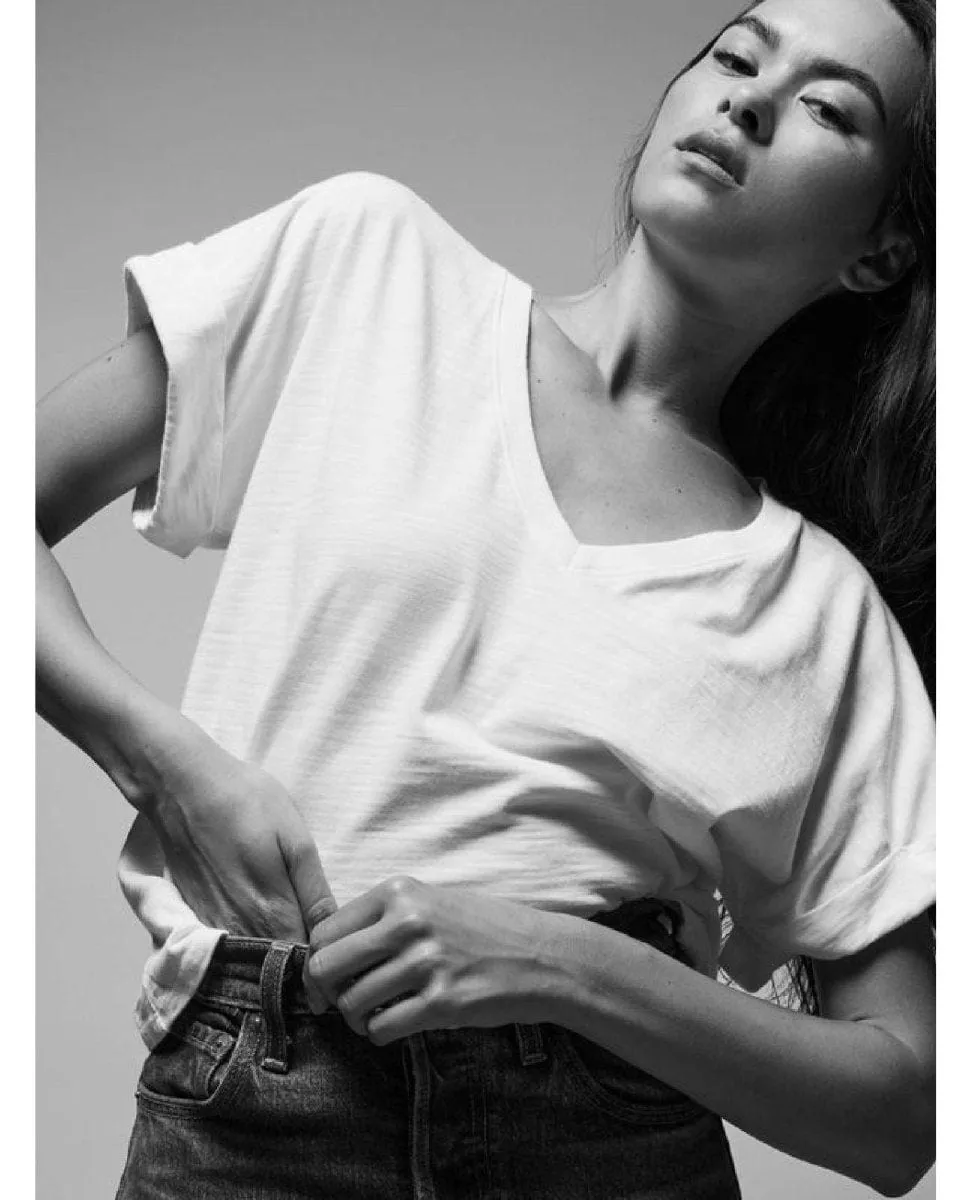 Stevie Cuffed V-Neck Top Optic White